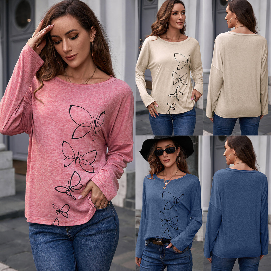 Damer avslappnad longsleeve med fjärilstryck och vida ärmar Eva Jonsson-Eva Jonsson