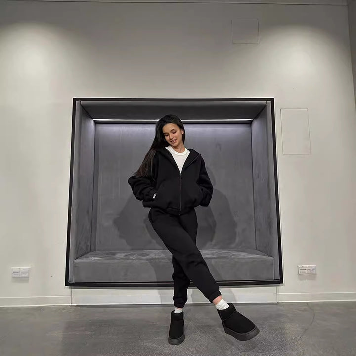 Damer avslappnad loungewear-set med huva och elastisk midja Mirla-Eva Jonsson