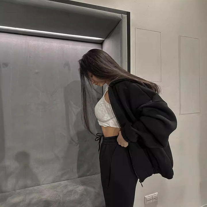 Damer avslappnad loungewear-set med huva och elastisk midja Mirla-Eva Jonsson