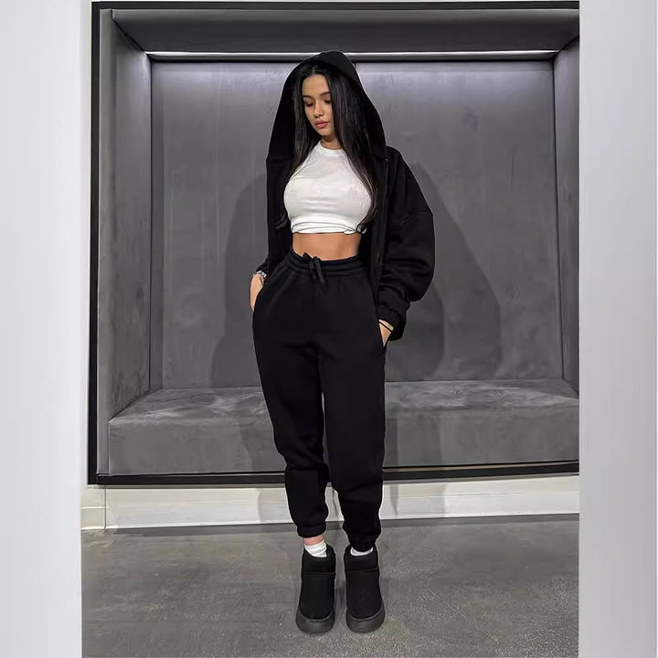 Damer avslappnad loungewear-set med huva och elastisk midja Mirla-Eva Jonsson