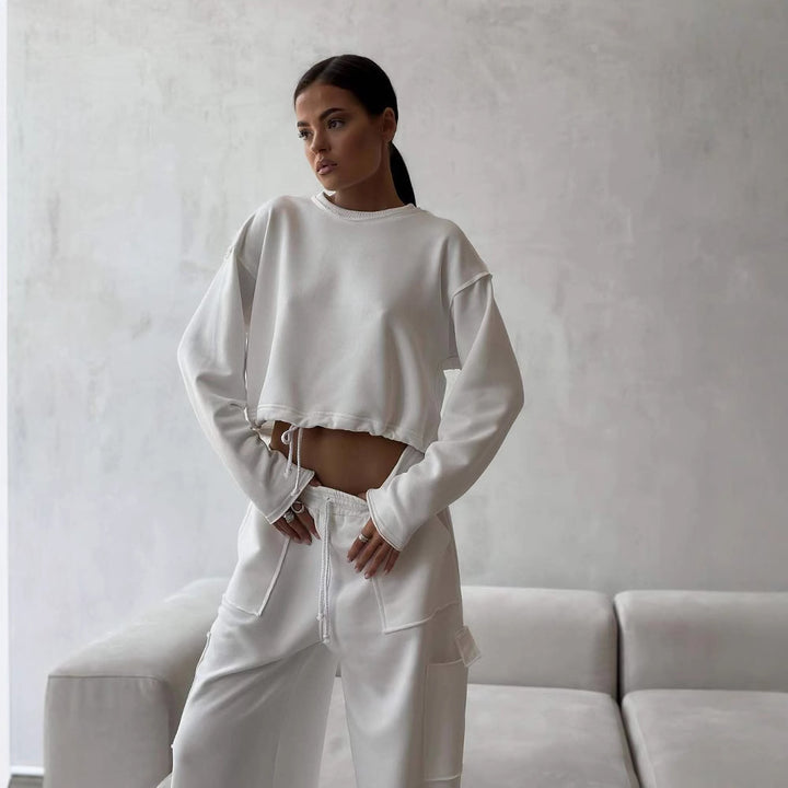Damer avslappnad och moderiktig cropped sweatshirt med dragsko Eva Jonsson-Eva Jonsson