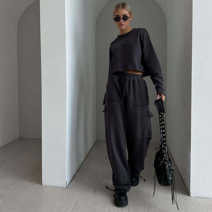 Damer avslappnad och moderiktig cropped sweatshirt med dragsko Eva Jonsson-Eva Jonsson