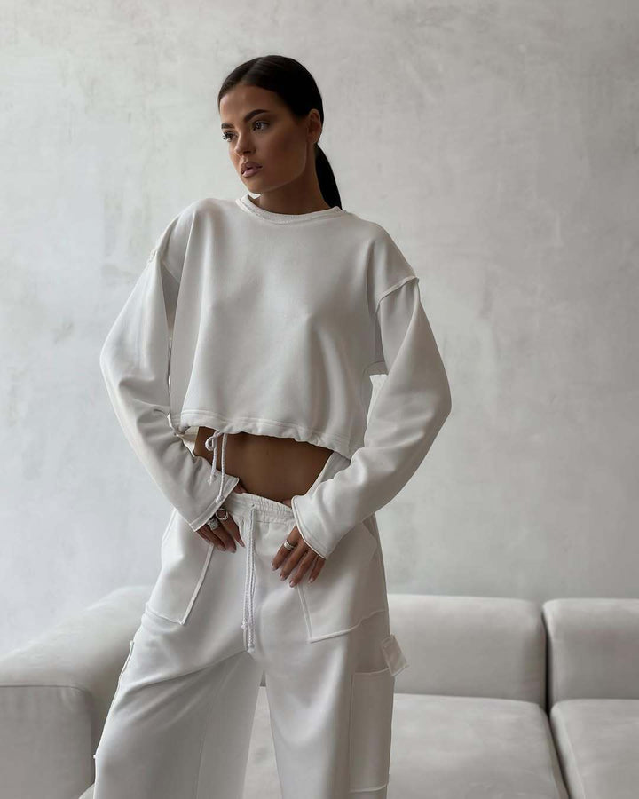 Damer avslappnad och moderiktig cropped sweatshirt med dragsko Eva Jonsson-Eva Jonsson