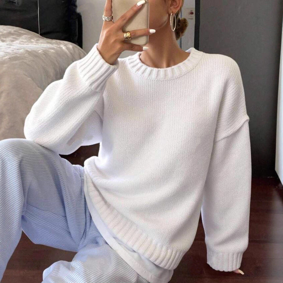 Damer avslappnad och oversized stickad tröja med rundhals Eva Jonsson-Eva Jonsson