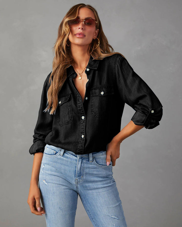Damer avslappnad och stilren denimskjortblus Mirla-Eva Jonsson