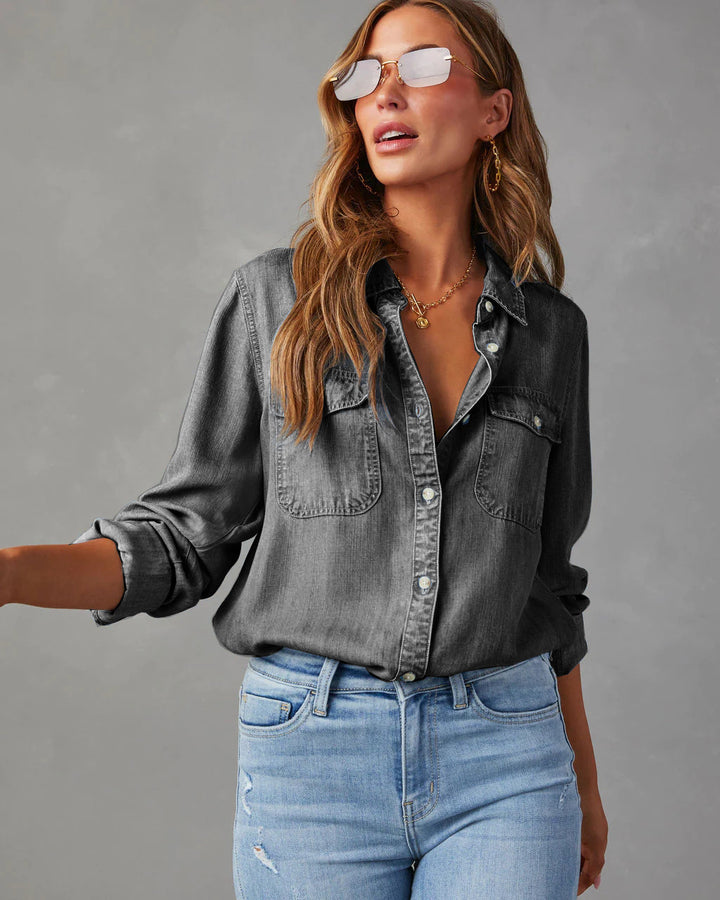 Damer avslappnad och stilren denimskjortblus Mirla-Eva Jonsson