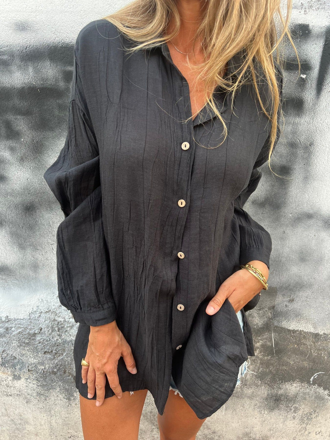 Damer avslappnad oversize skjortblus med fickor Mirla-Eva Jonsson