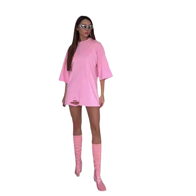 Damer avslappnad oversized T-shirt med kreativ text Mirla-Eva Jonsson