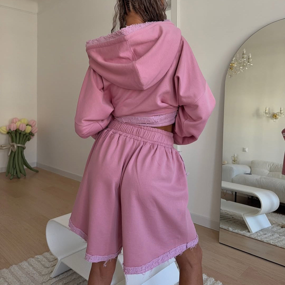 Damer avslappnad oversized hoodie-set med fransiga accenter Mirla-Eva Jonsson