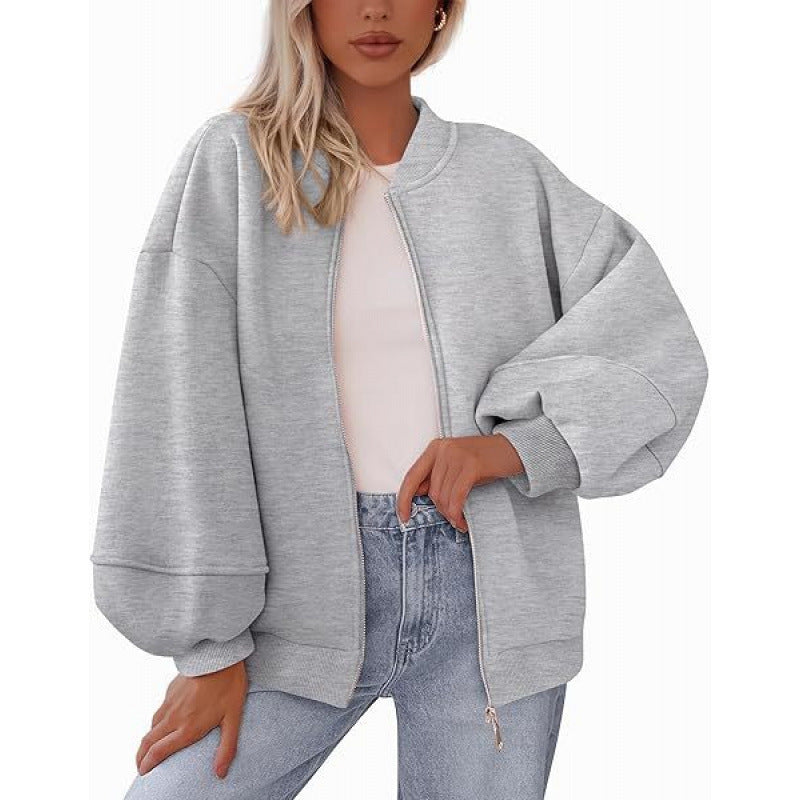 Damer avslappnad oversized jacka med dragkedja och ballongärmar Mirla-Eva Jonsson