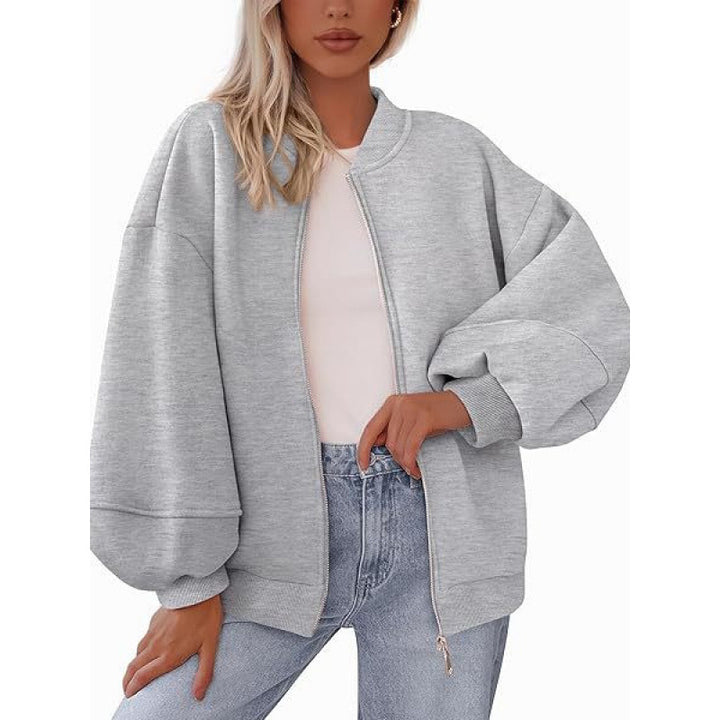 Damer avslappnad oversized jacka med dragkedja och ballongärmar Mirla-Eva Jonsson