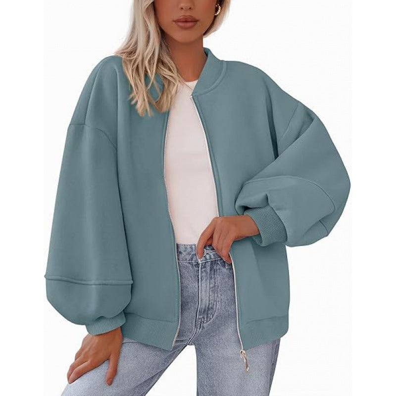 Damer avslappnad oversized jacka med dragkedja och ballongärmar Mirla-Eva Jonsson
