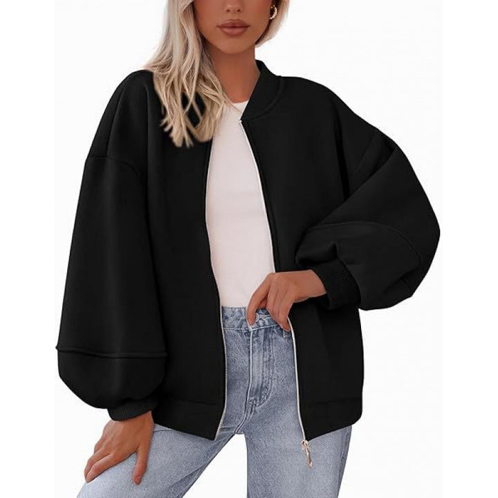 Damer avslappnad oversized jacka med dragkedja och ballongärmar Mirla-Eva Jonsson