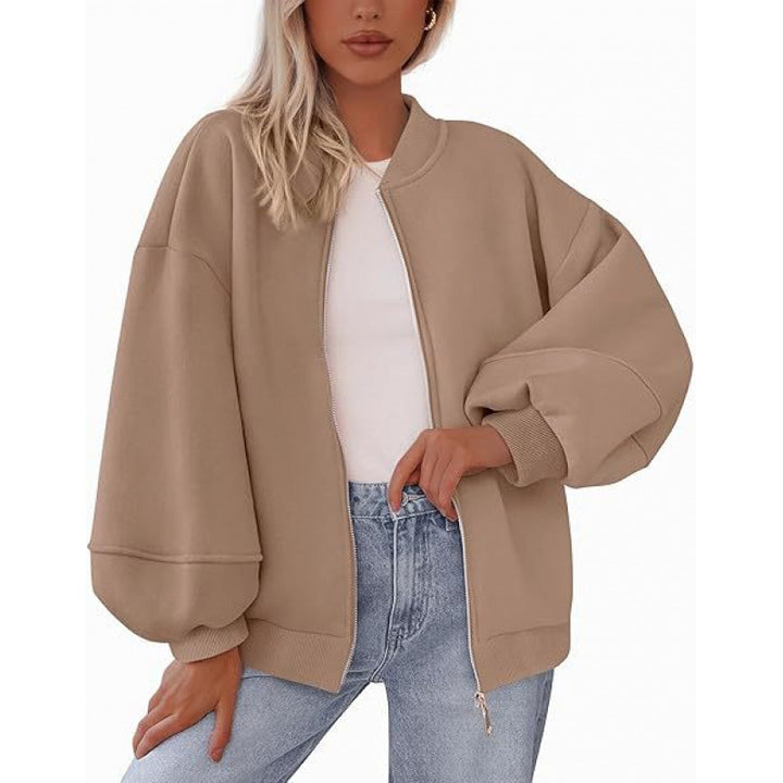 Damer avslappnad oversized jacka med dragkedja och ballongärmar Mirla-Eva Jonsson