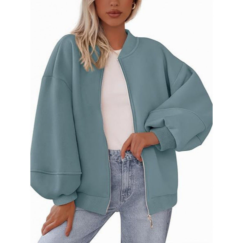 Damer avslappnad oversized jacka med dragkedja och ballongärmar Mirla-Eva Jonsson