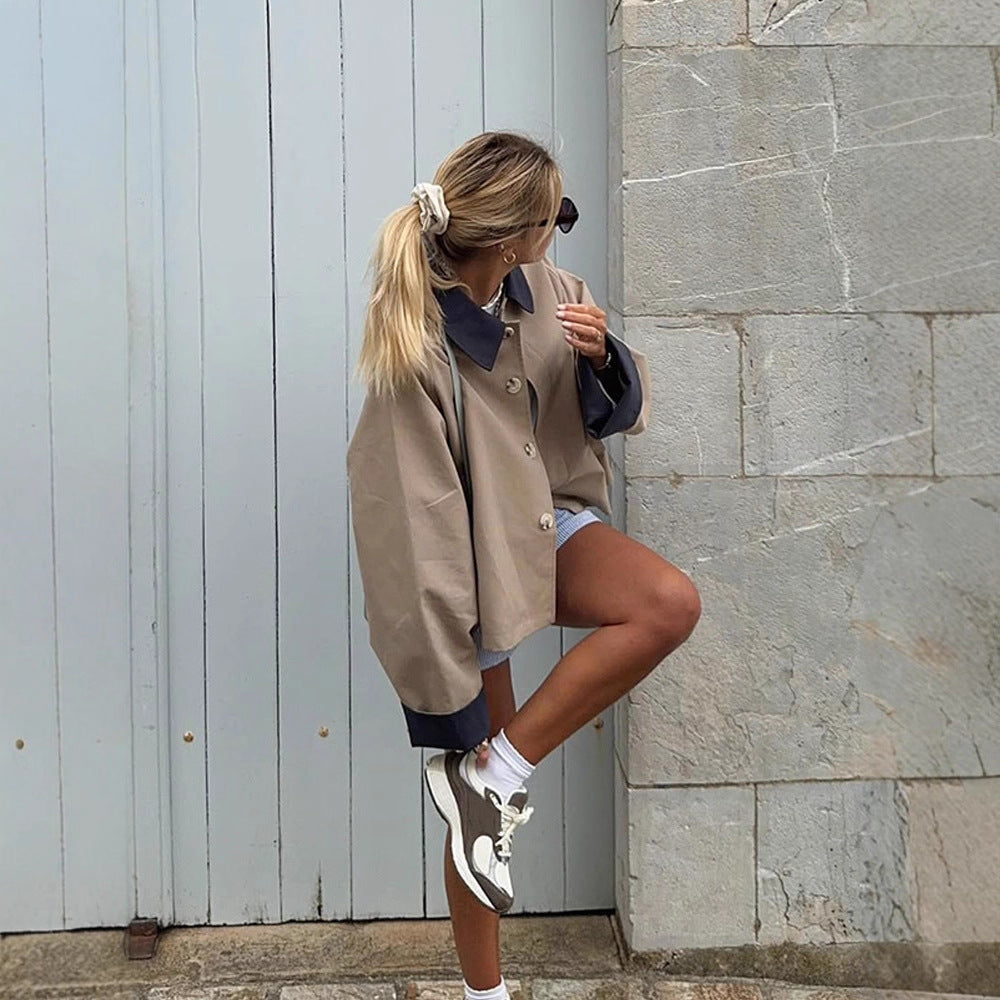 Damer avslappnad oversized-jacka med kontrasterande krage Mirla-Eva Jonsson