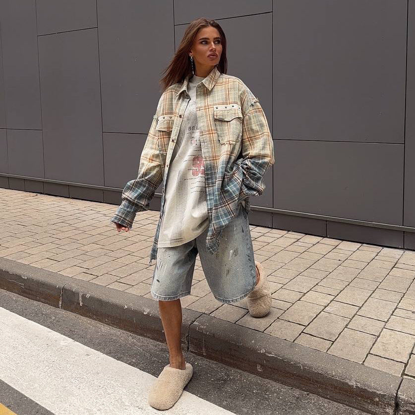 Damer avslappnad oversized rutig skjortjacka Eva Jonsson-Eva Jonsson