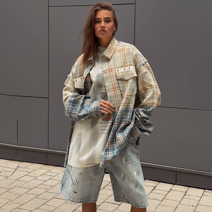 Damer avslappnad oversized rutig skjortjacka Eva Jonsson-Eva Jonsson