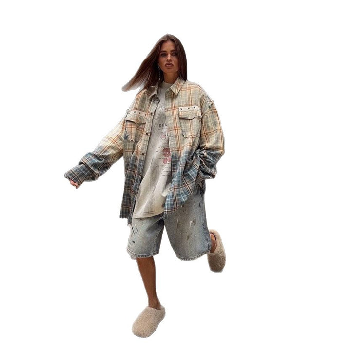 Damer avslappnad oversized rutig skjortjacka Eva Jonsson-Eva Jonsson