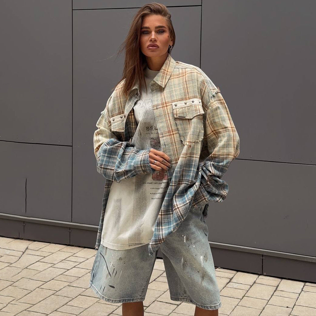 Damer avslappnad oversized rutig skjortjacka Eva Jonsson-Eva Jonsson