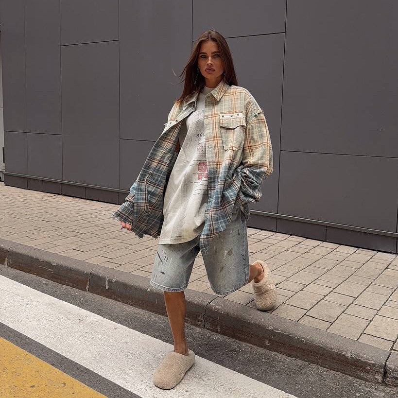 Damer avslappnad oversized rutig skjortjacka Eva Jonsson-Eva Jonsson