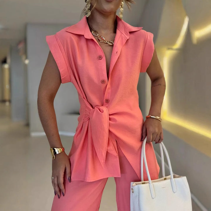 Damer avslappnad oversized skjorta med bälte och vida byxor Mirla-Eva Jonsson