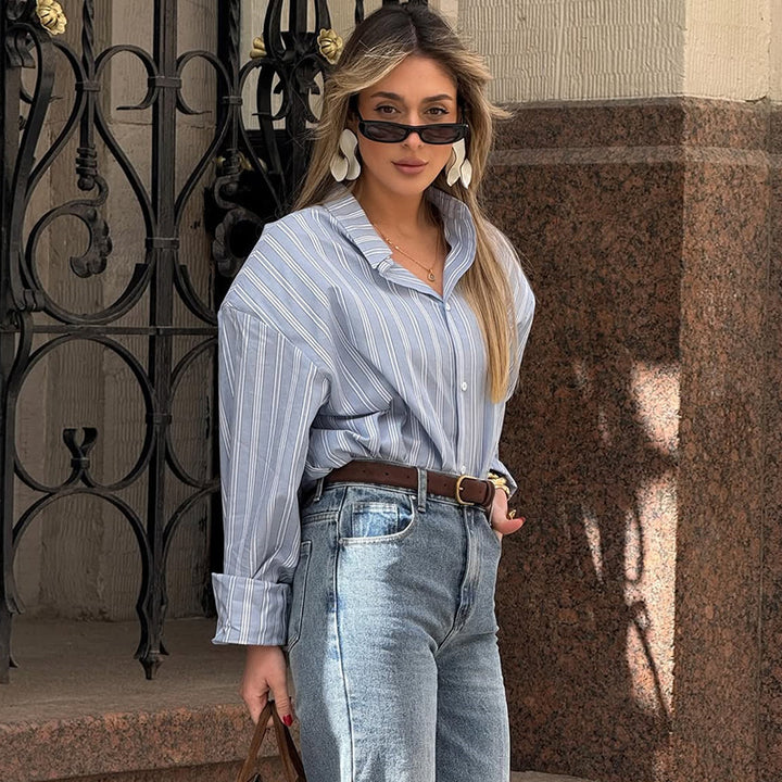 Damer avslappnad oversized skjorta med ränder Mirla-Eva Jonsson