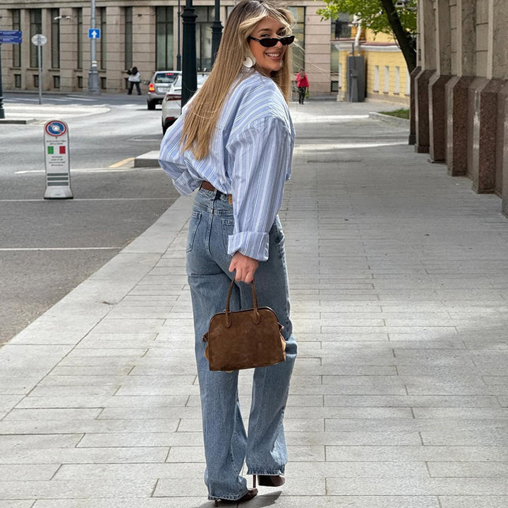 Damer avslappnad oversized skjorta med ränder Mirla-Eva Jonsson
