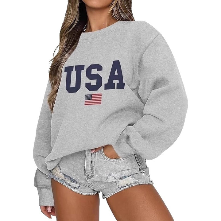 Damer avslappnad oversized sweatshirt med USA-flaggmotiv Mirla-Eva Jonsson