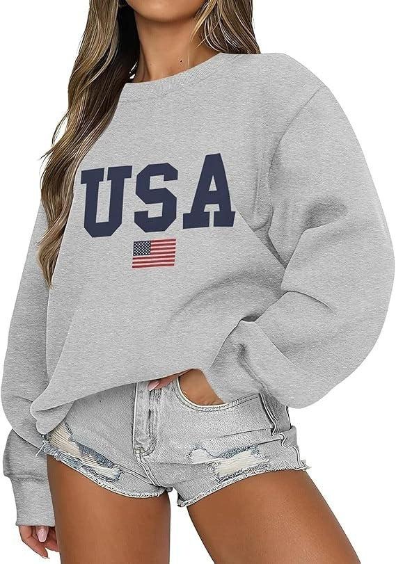 Damer avslappnad oversized sweatshirt med USA-flaggmotiv Mirla-Eva Jonsson