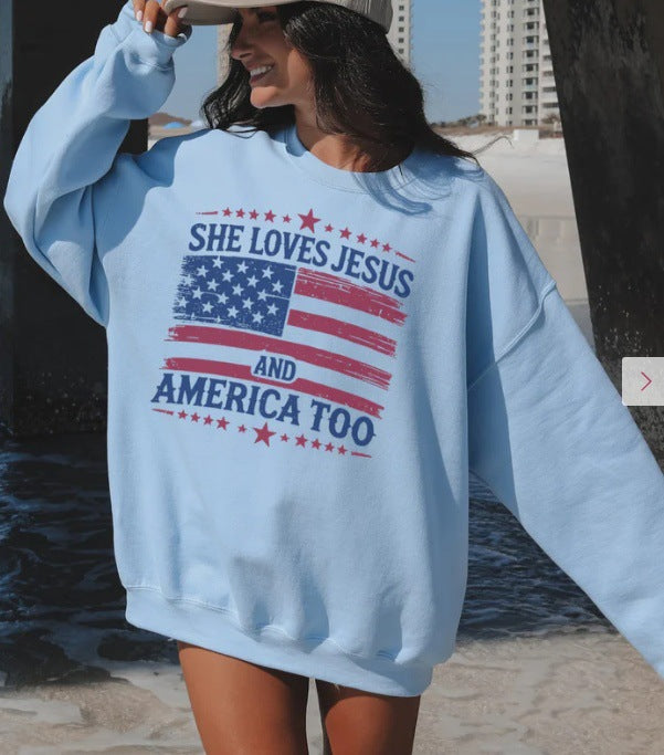 Damer avslappnad oversized sweatshirt med USA-flaggmotiv Mirla-Eva Jonsson