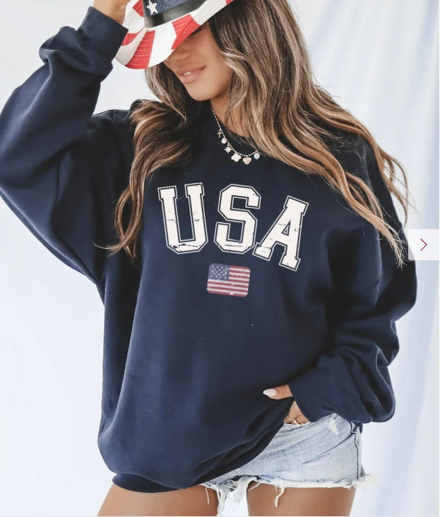 Damer avslappnad oversized sweatshirt med USA-flaggmotiv Mirla-Eva Jonsson
