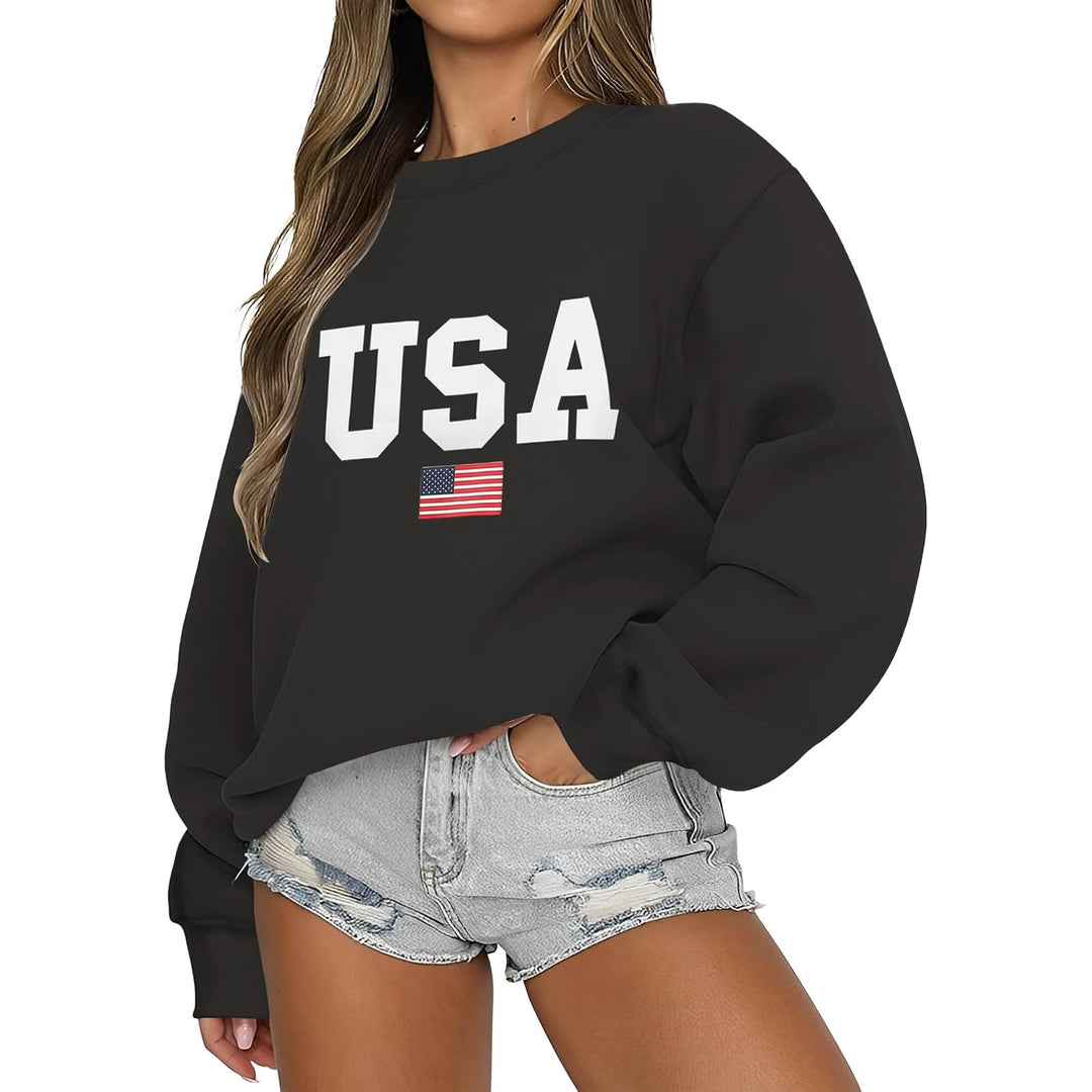 Damer avslappnad oversized sweatshirt med USA-flaggmotiv Mirla-Eva Jonsson