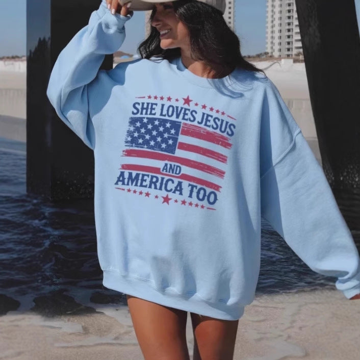 Damer avslappnad oversized sweatshirt med USA-flaggmotiv Mirla-Eva Jonsson