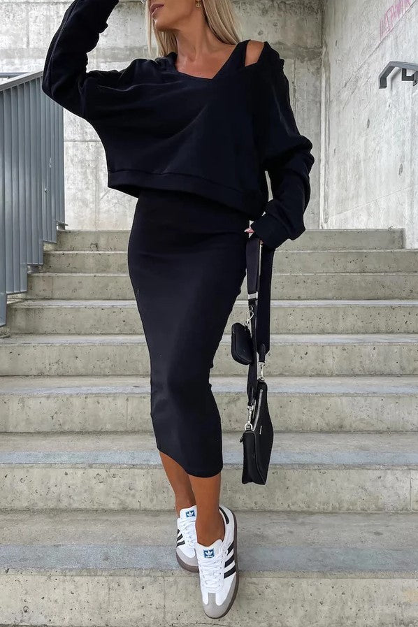 Damer avslappnad oversized sweatshirt med figurnära kjol Mirla-Eva Jonsson