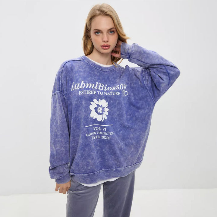 Damer avslappnad oversized sweatshirt med kreativ blomstertryck Eva Jonsson-Eva Jonsson