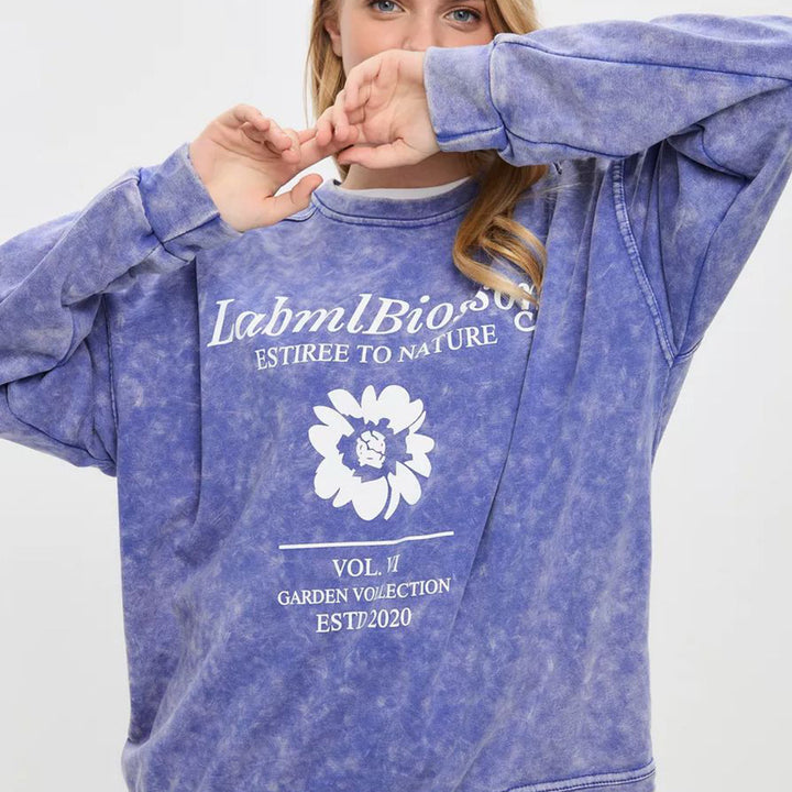 Damer avslappnad oversized sweatshirt med kreativ blomstertryck Eva Jonsson-Eva Jonsson