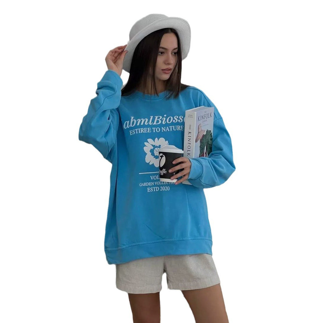 Damer avslappnad oversized sweatshirt med kreativ blomstertryck Eva Jonsson-Eva Jonsson