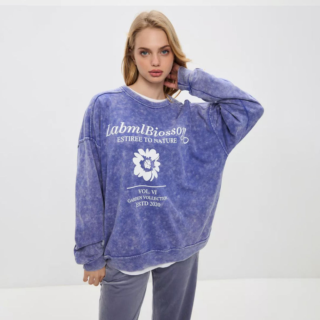 Damer avslappnad oversized sweatshirt med kreativ blomstertryck Eva Jonsson-Eva Jonsson