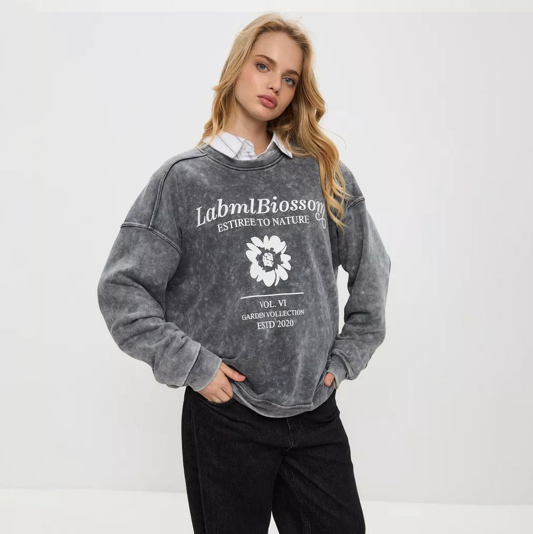 Damer avslappnad oversized sweatshirt med kreativ blomstertryck Eva Jonsson-Eva Jonsson