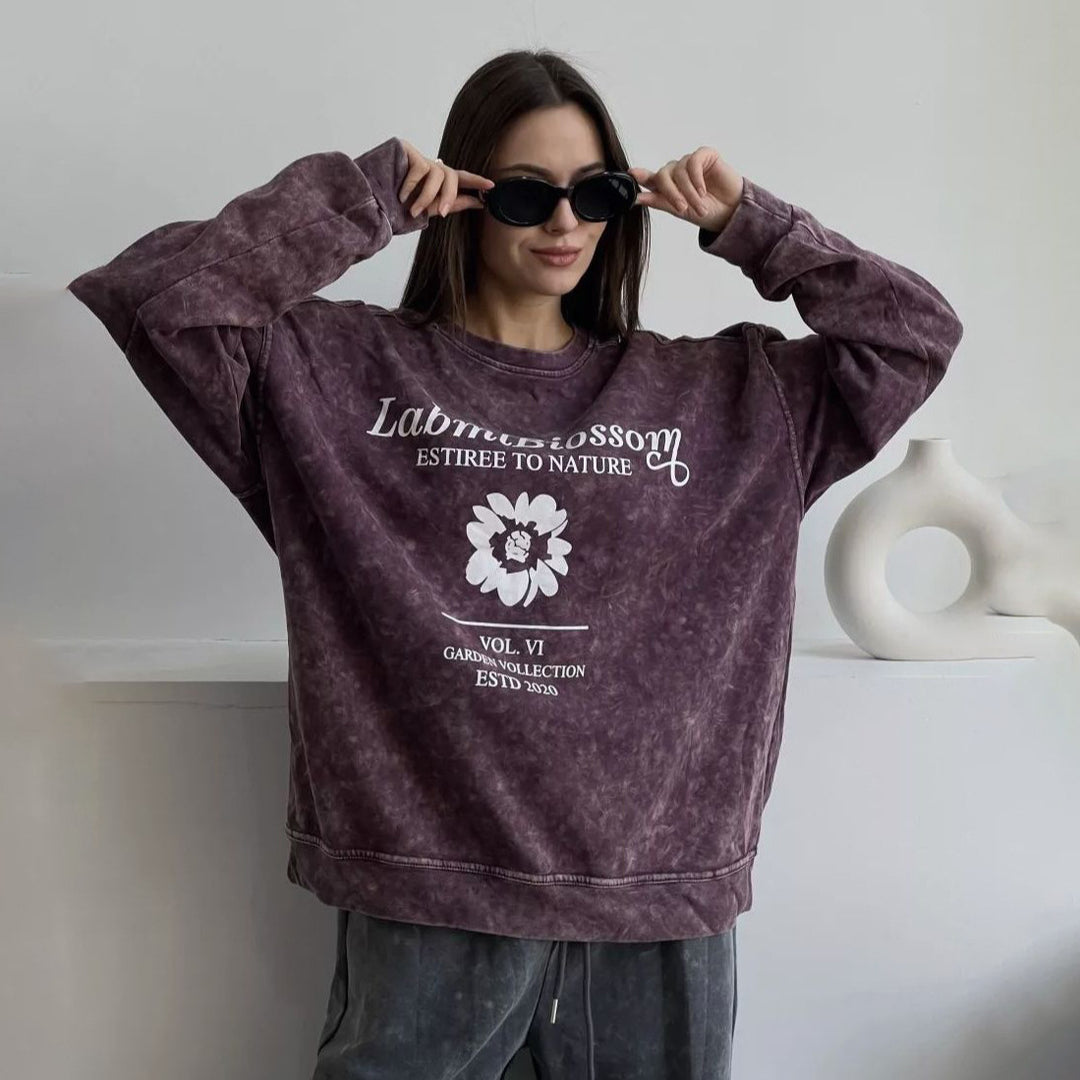Damer avslappnad oversized sweatshirt med kreativ blomstertryck Eva Jonsson-Eva Jonsson