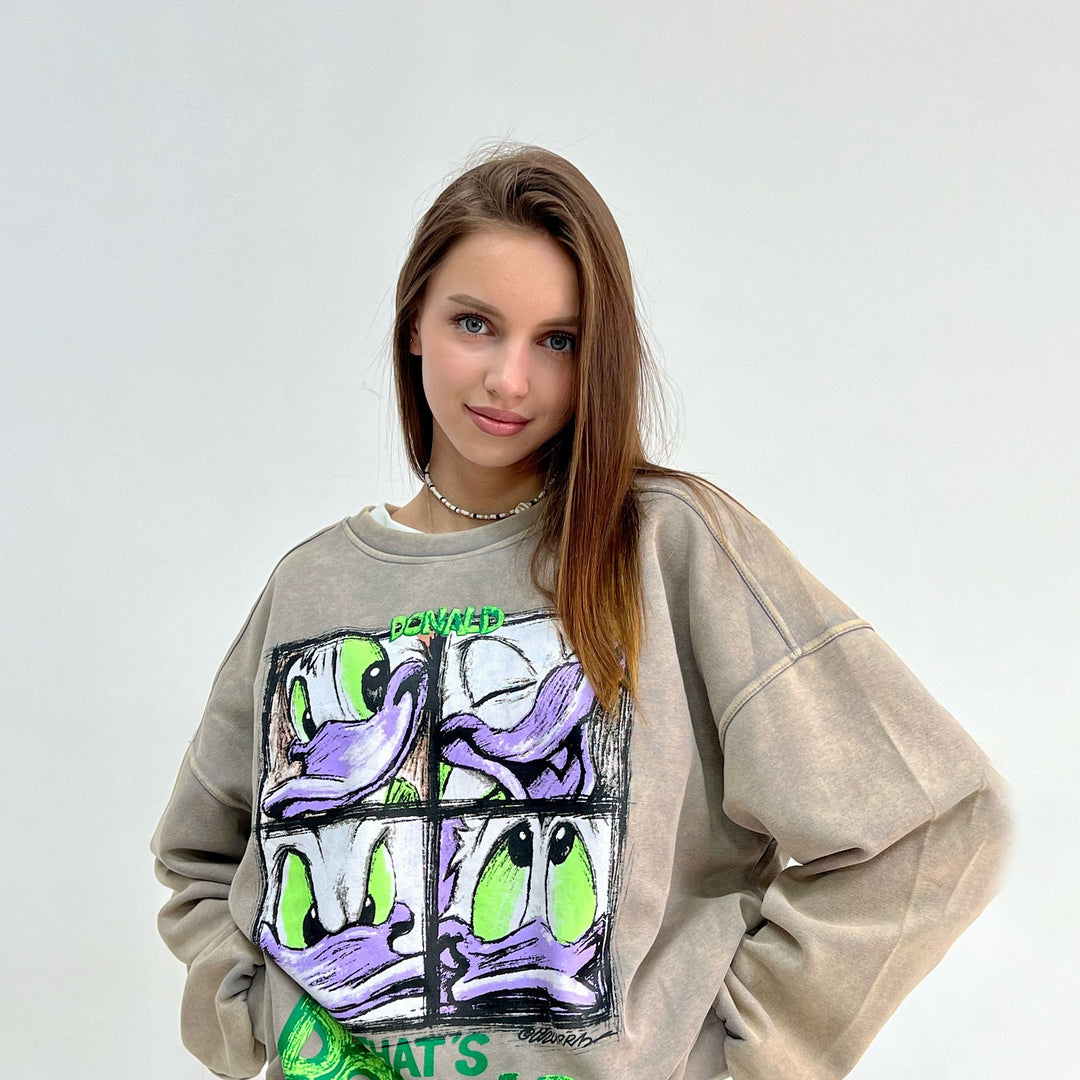 Damer avslappnad oversized sweatshirt med kreativ cartoon-tryck Mirla-Eva Jonsson