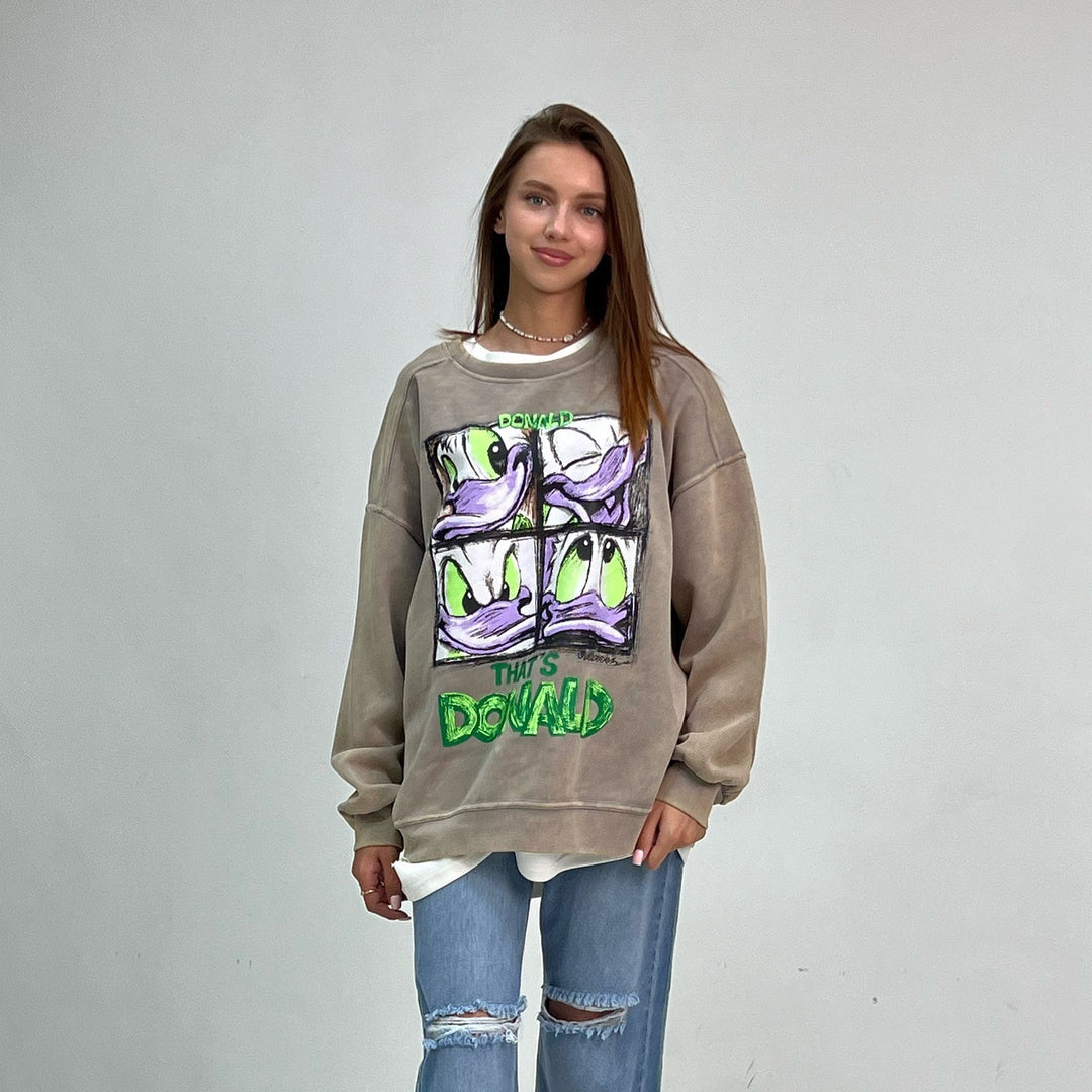 Damer avslappnad oversized sweatshirt med kreativ cartoon-tryck Mirla-Eva Jonsson