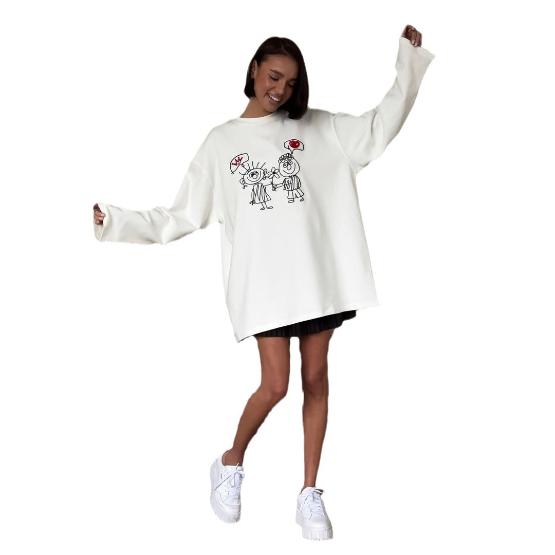 Damer avslappnad oversized sweatshirt med kreativt cartoon-design Mirla-Eva Jonsson