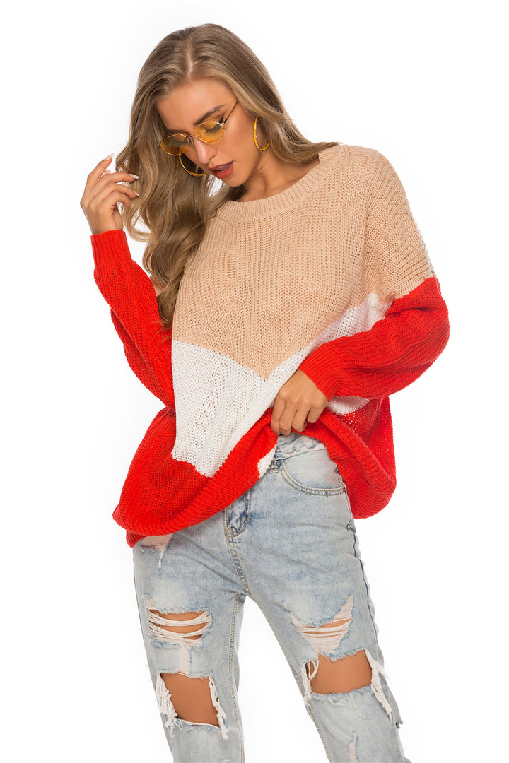 Damer avslappnad oversized tröja med V-ringning och zickzackdesign Mirla-Eva Jonsson