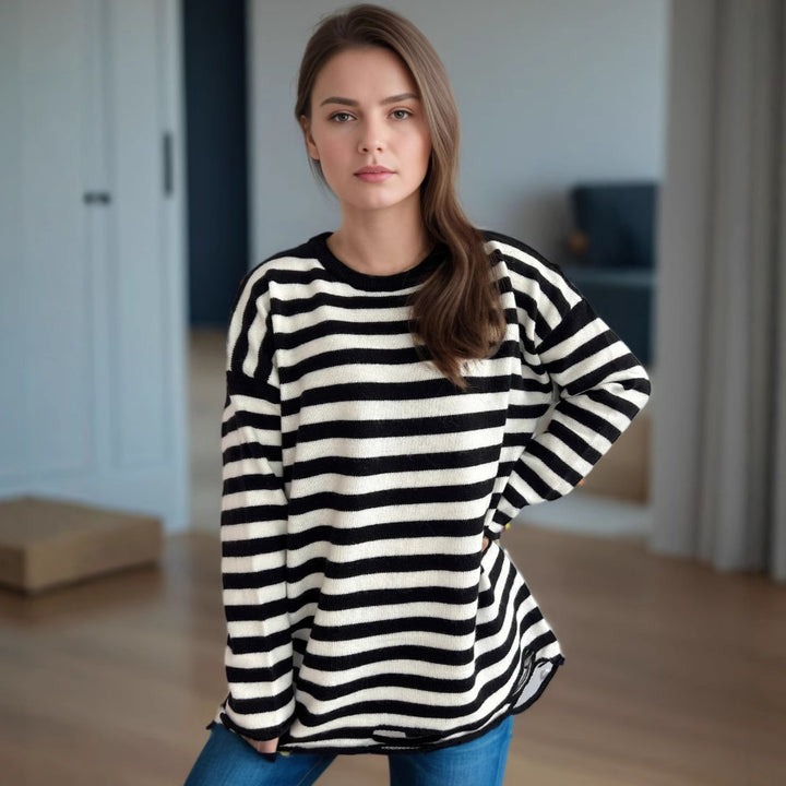Damer avslappnad oversized tröja med breda ränder Mirla-Eva Jonsson
