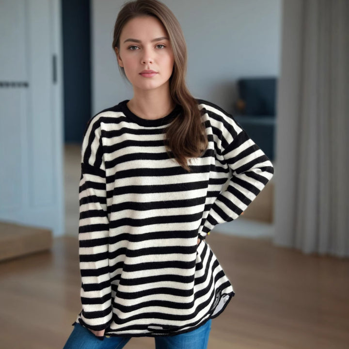Damer avslappnad oversized tröja med breda ränder Mirla-Eva Jonsson