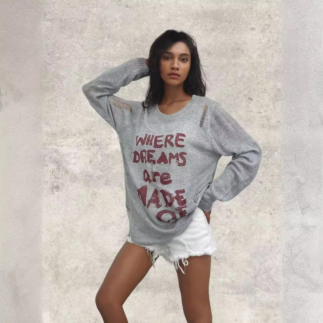 Damer avslappnad oversized tröja med iögonfallande text och stickade detaljer Eva Jonsson-Eva Jonsson