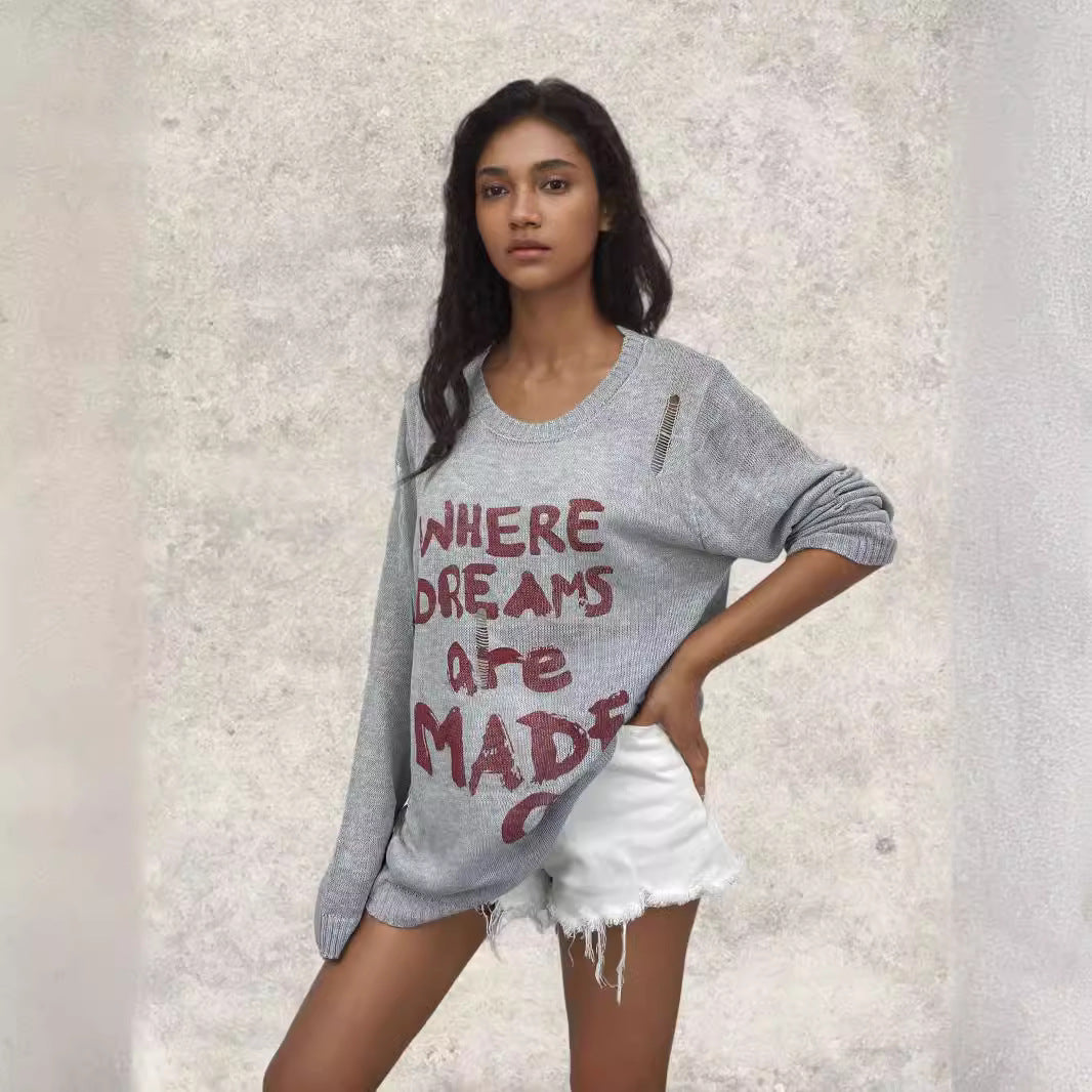 Damer avslappnad oversized tröja med iögonfallande text och stickade detaljer Eva Jonsson-Eva Jonsson