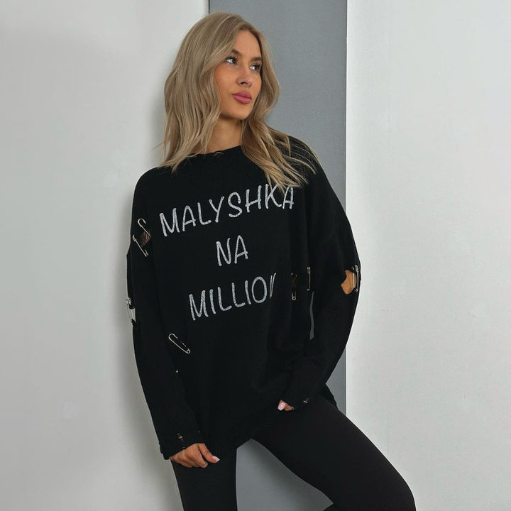 Damer avslappnad oversized tröja med kreativt tryck Mirla-Eva Jonsson